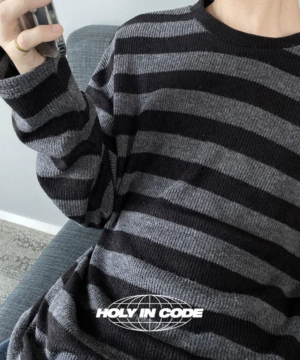 HOLY IN CODE  |Crew Neck Stripes Unisex Street Style Long Sleeves Cotton