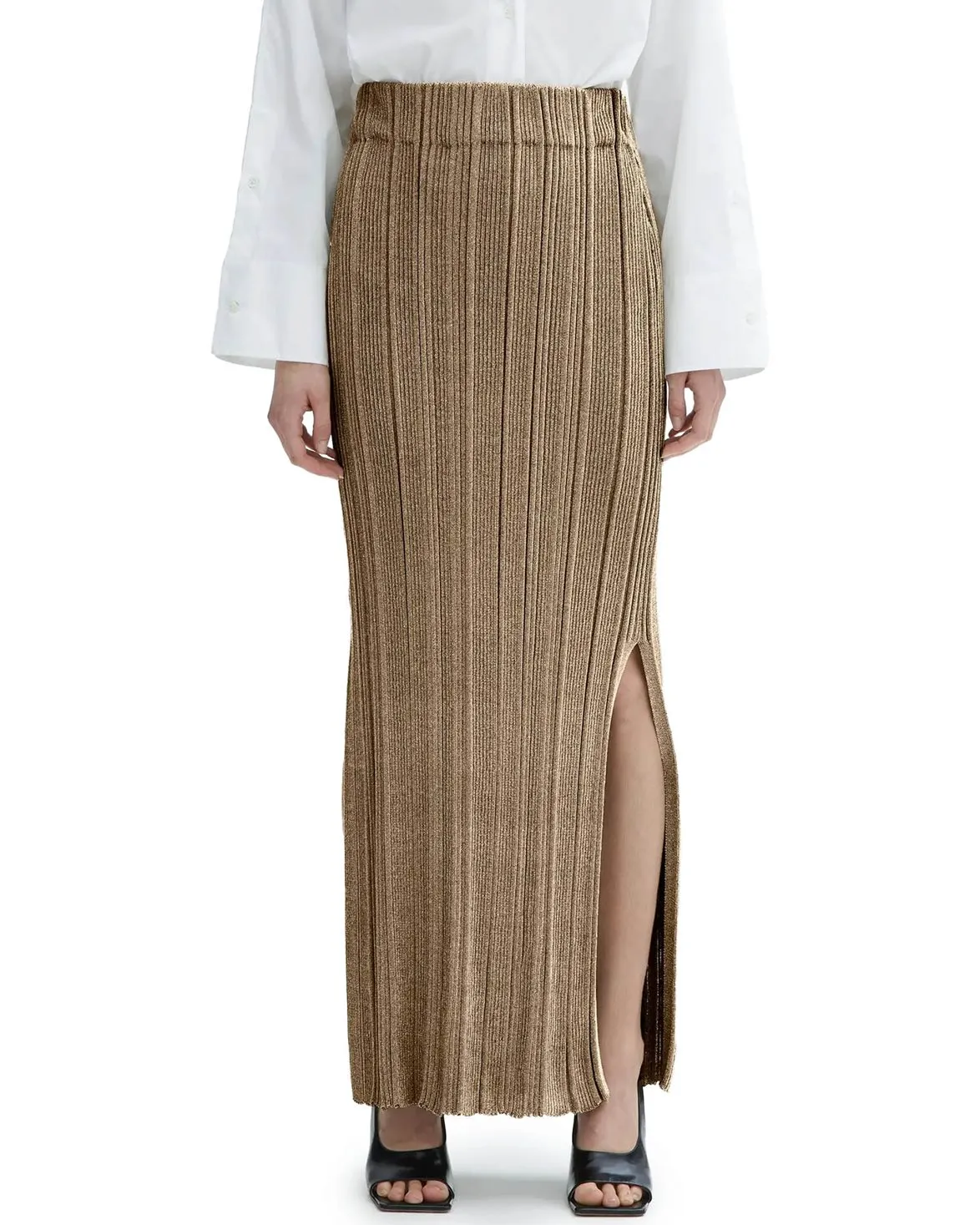 House of Dagmar Metallic Knit Skirt Metallic Gold