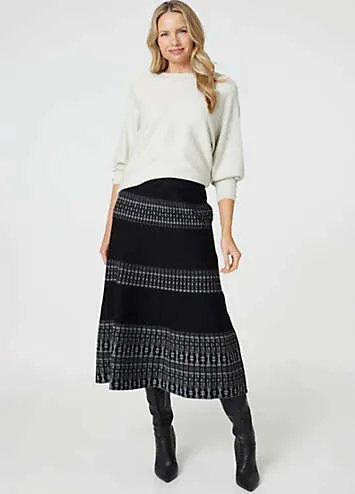 Izabel London Black Border Print Knit High Waist Midi Skirt | Grattan