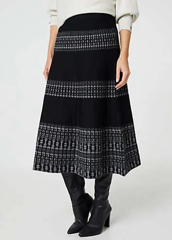 Izabel London Black Border Print Knit High Waist Midi Skirt | Grattan