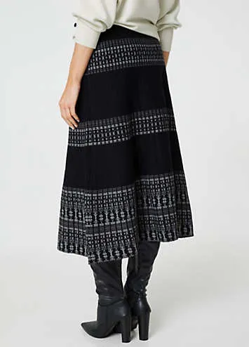 Izabel London Black Border Print Knit High Waist Midi Skirt | Grattan