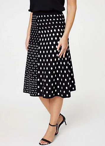 Izabel London Black Multi Polka Dot A-Line Knit Skirt | Grattan