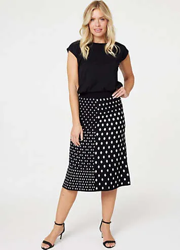 Izabel London Black Multi Polka Dot A-Line Knit Skirt | Grattan