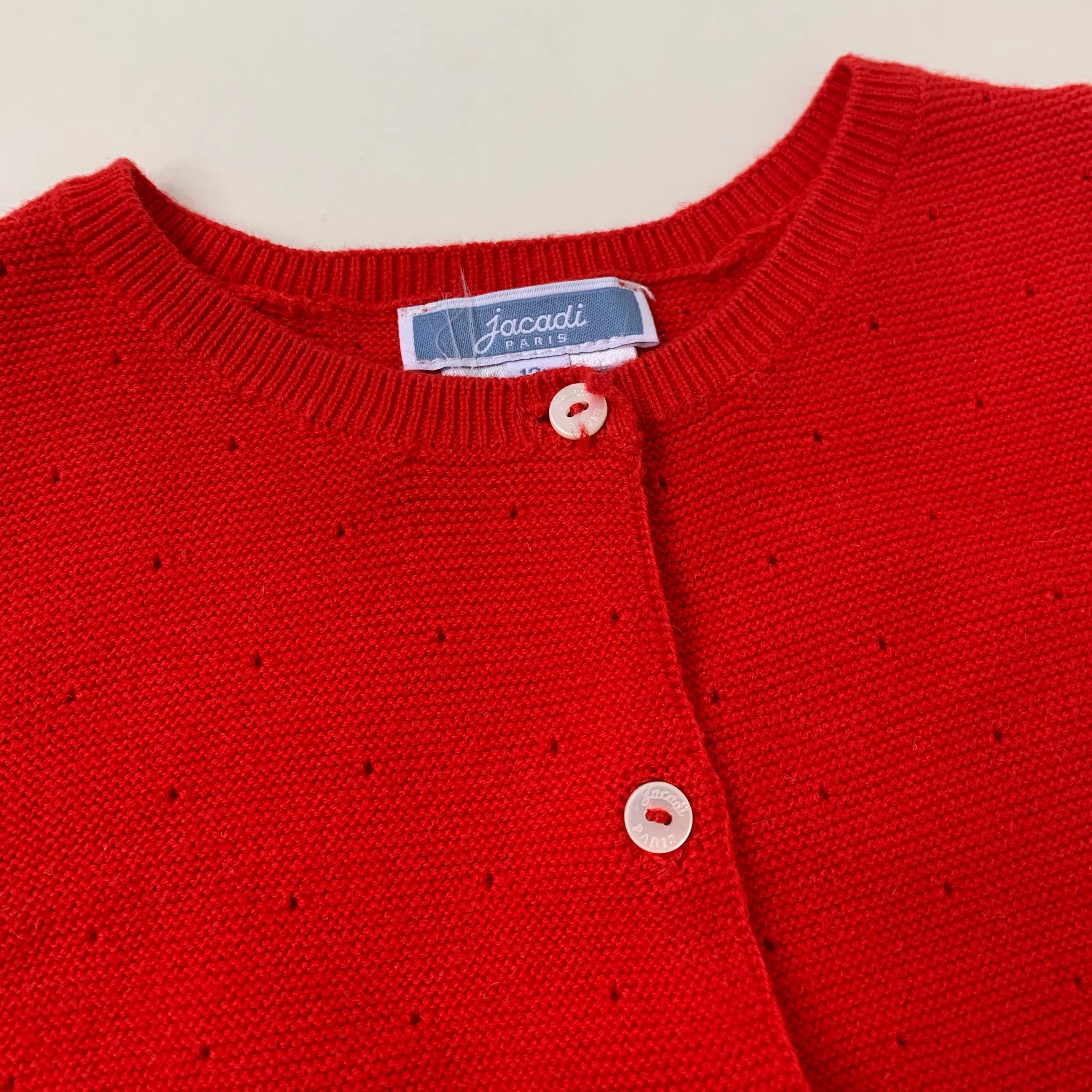 Jacadi Red Cotton Pointelle Cardigan: 12 Months