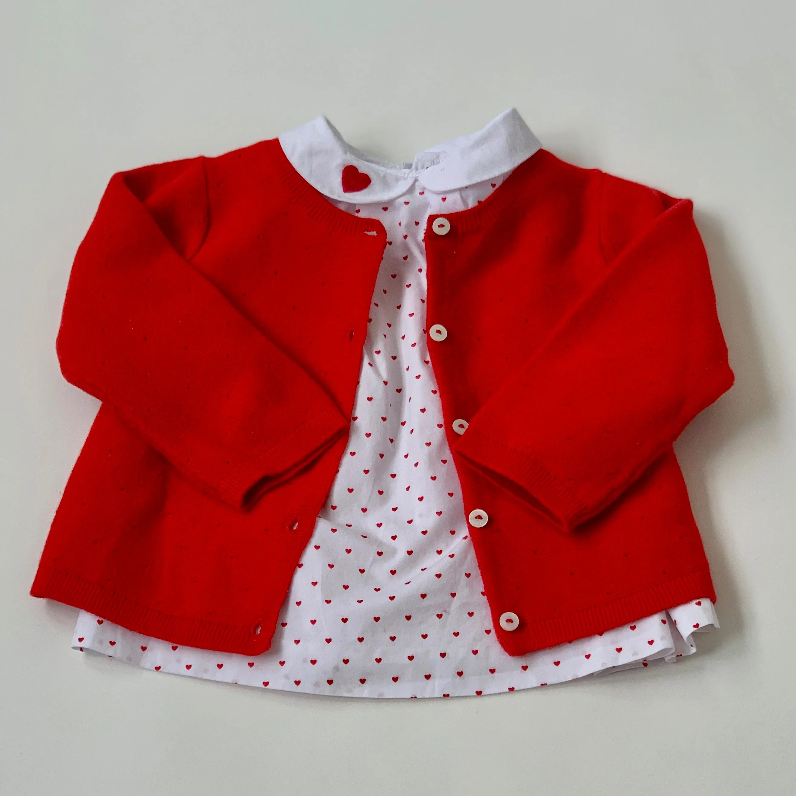 Jacadi Red Cotton Pointelle Cardigan: 12 Months