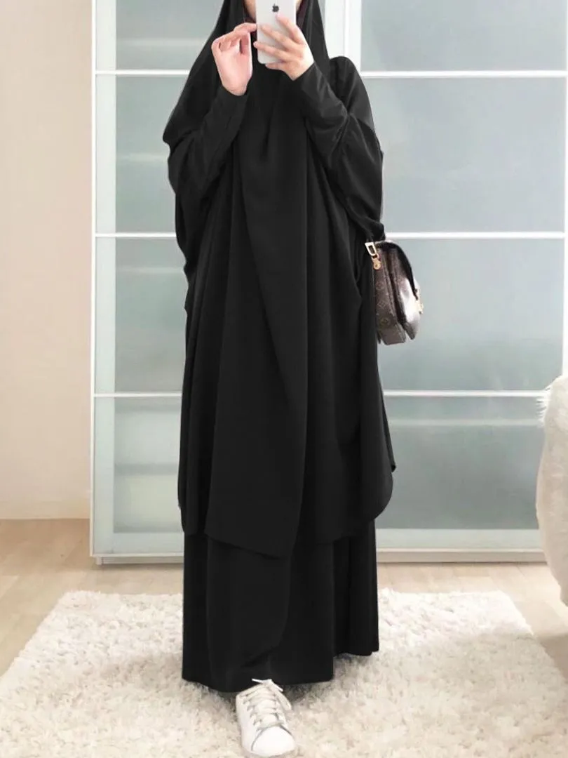 Jilbab 2 Piece Set Prayer Dress for Muslim Women Abaya+Skirt