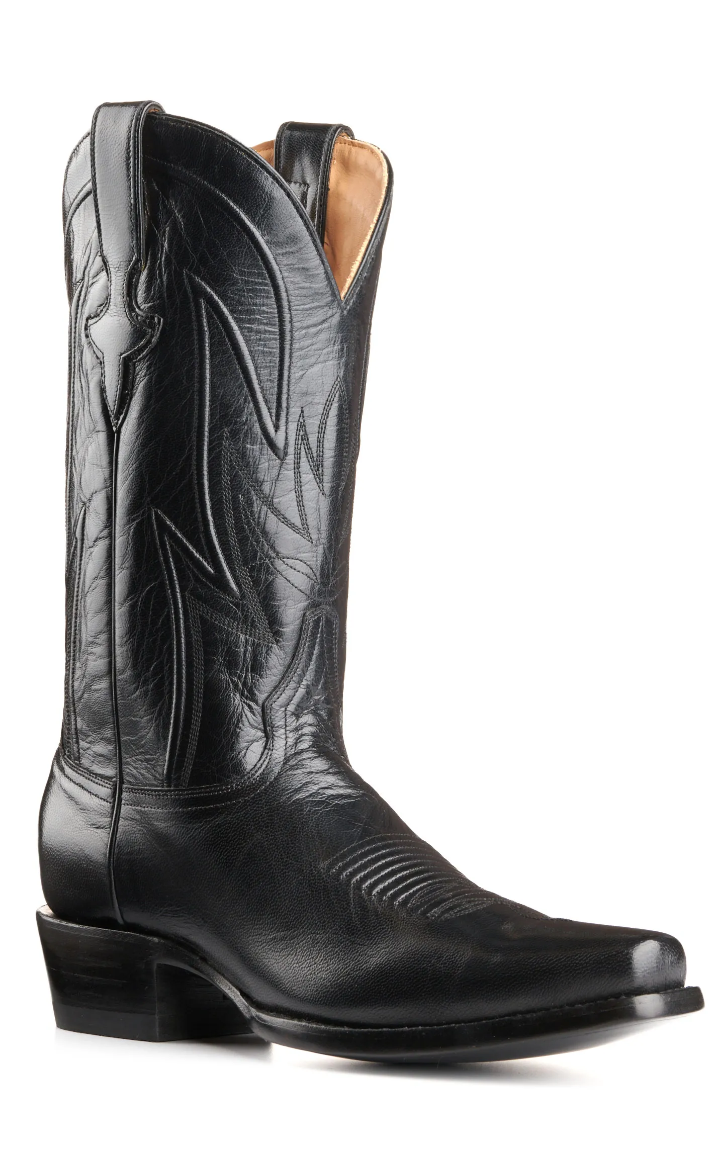 JRC & Sons Men's Wyatt Domingo Goat Punchy Square Toe Cowboy Boot in Black