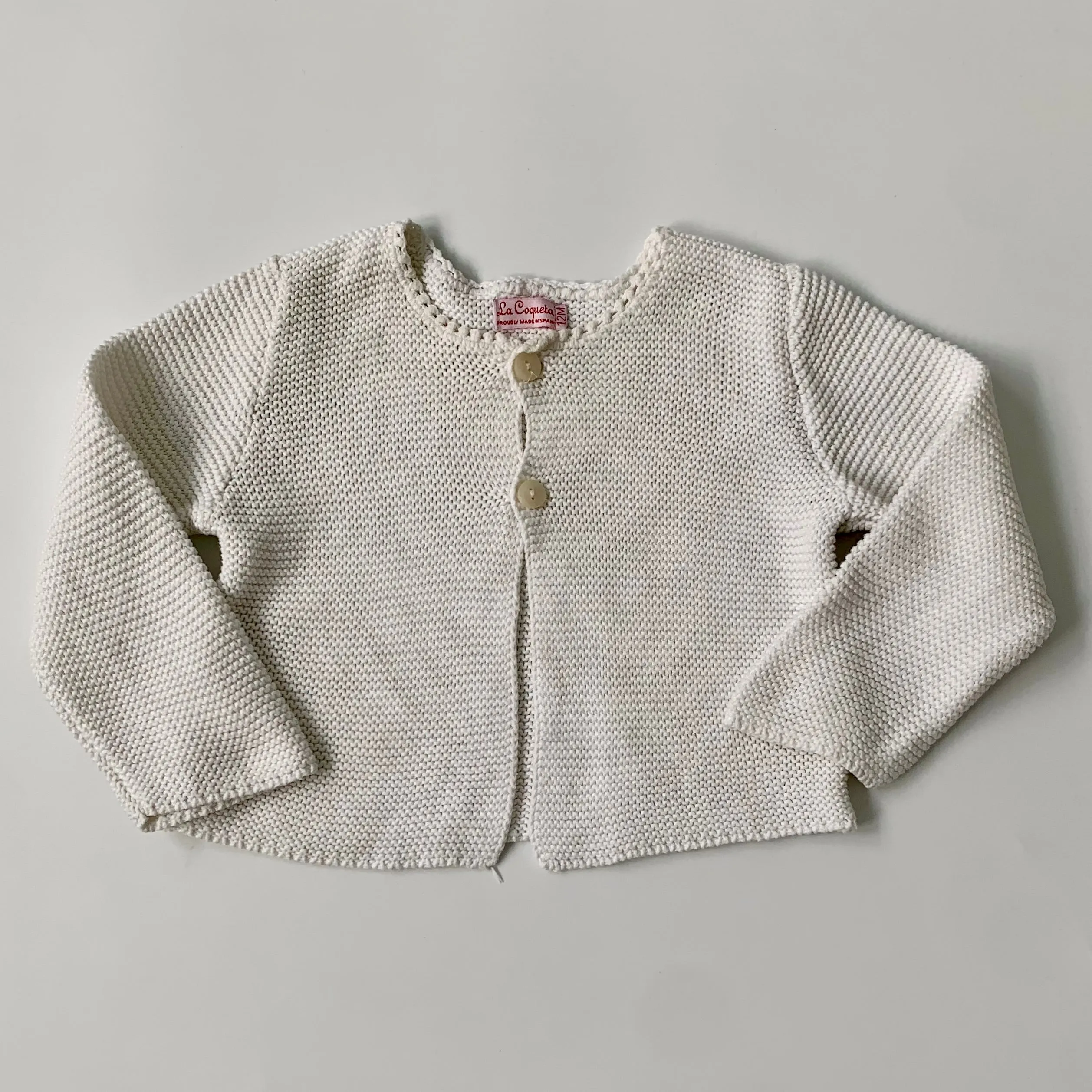 La Coqueta White Cotton Cardigan: 12 Months