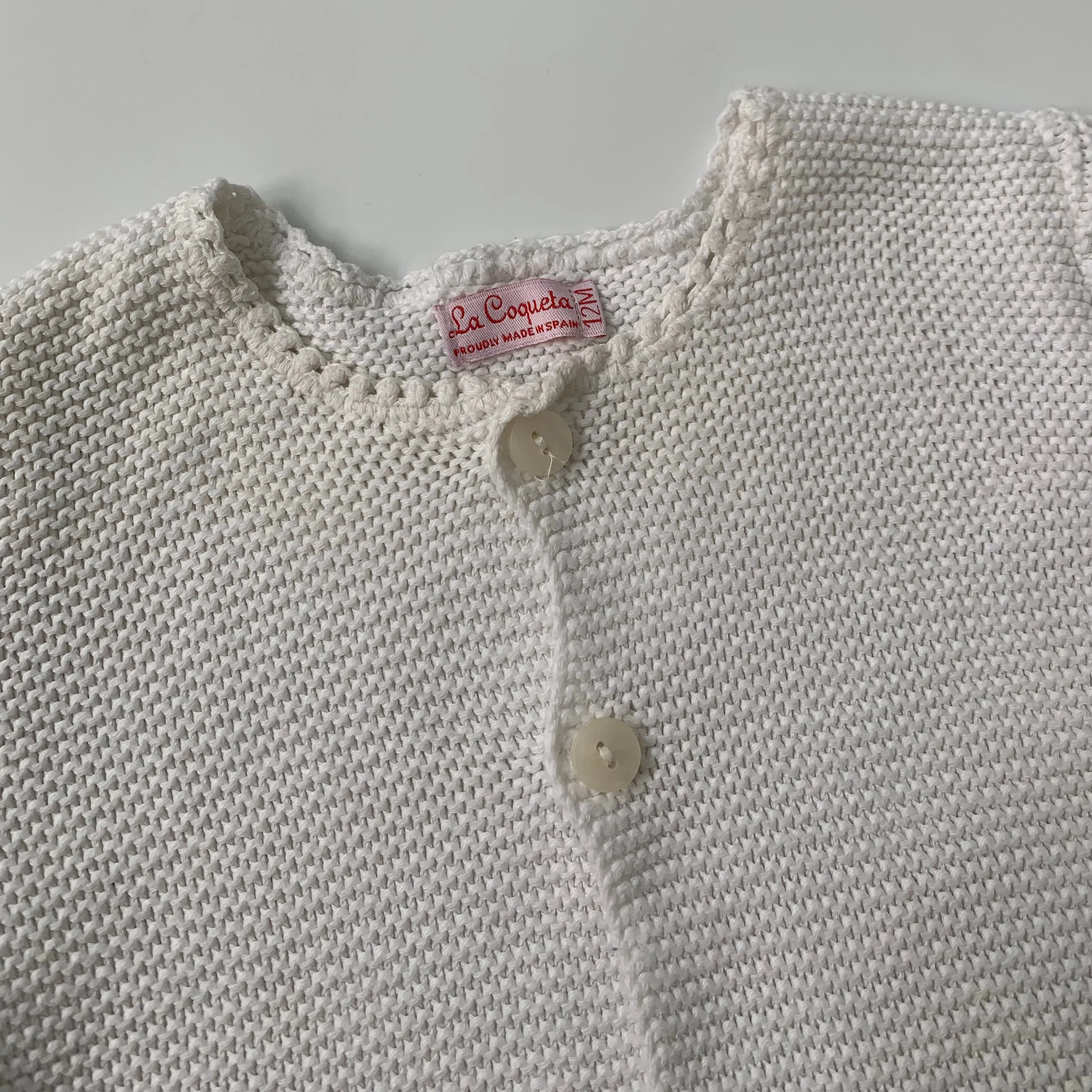 La Coqueta White Cotton Cardigan: 12 Months