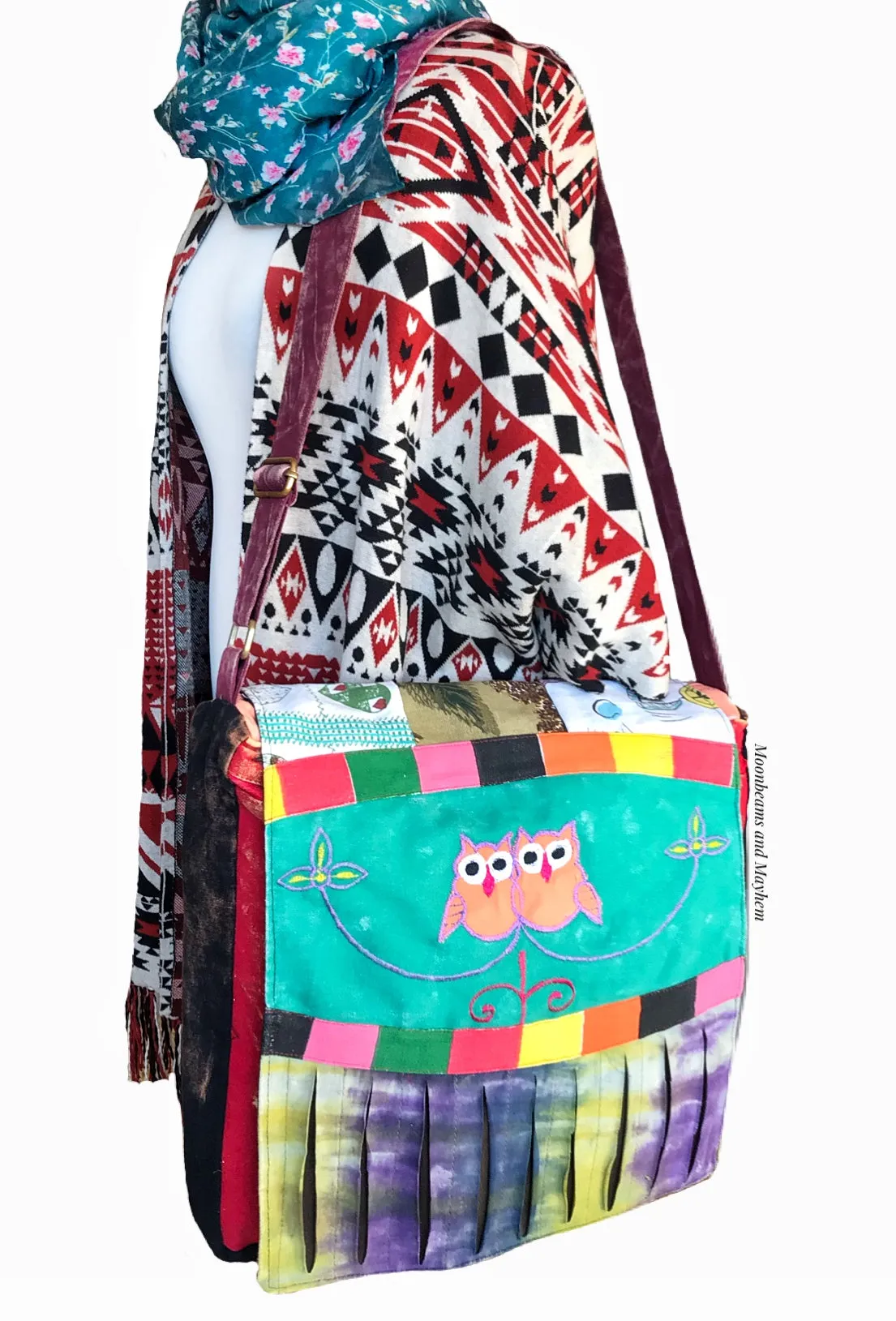 LARGE OWL CANVAS SHOULDER BAG / SATCHEL (679)