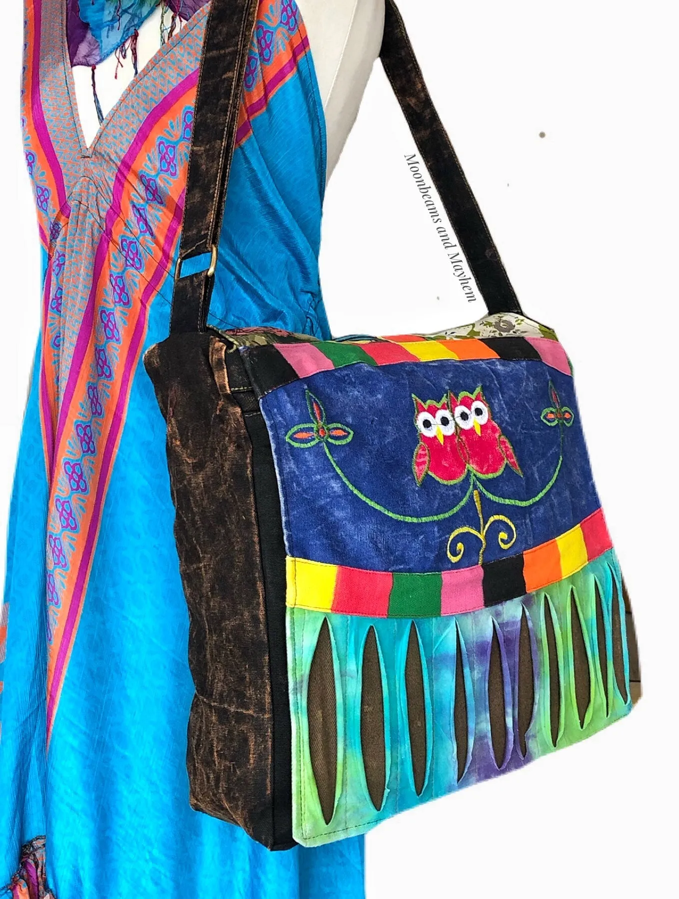 LARGE OWL CANVAS SHOULDER BAG / SATCHEL (679)