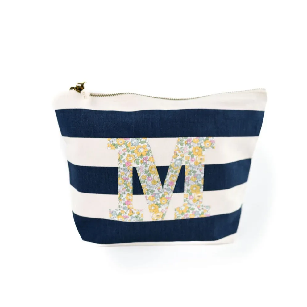 Liberty of London Navy Stripe Accessory Bag  - Betsy Ann Yellow Initial