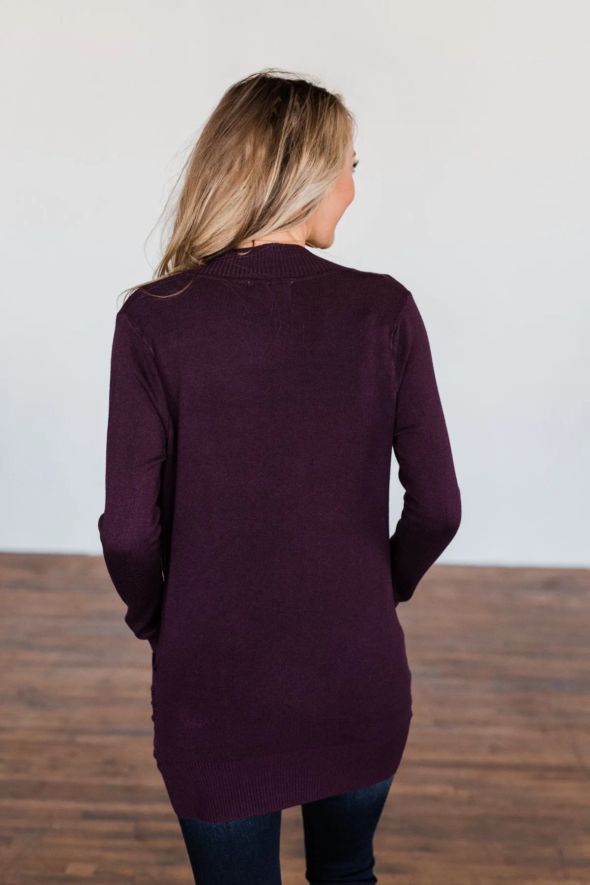 Light Weight Open Front Cardigan- Dark Eggplant