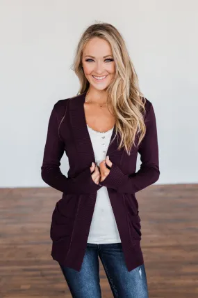 Light Weight Open Front Cardigan- Dark Eggplant