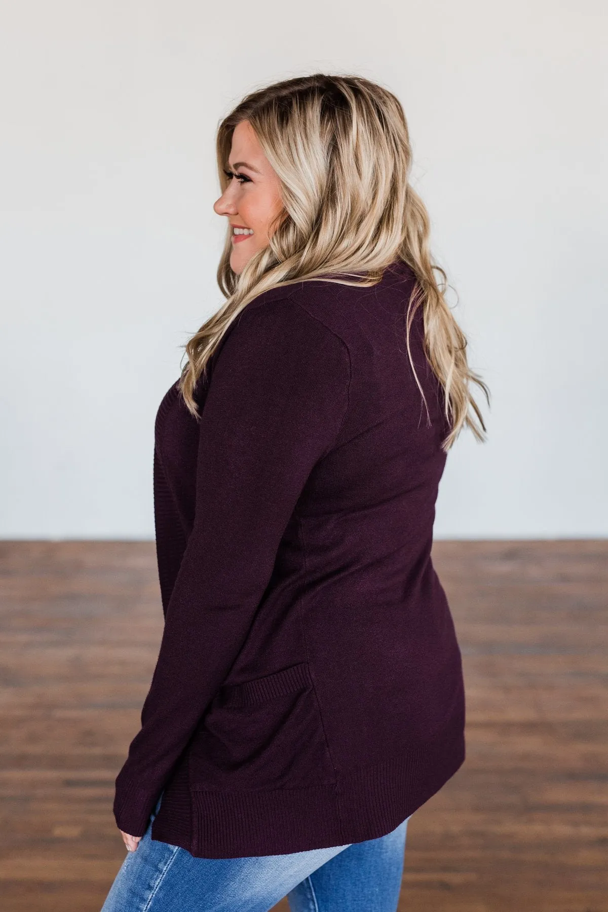 Light Weight Open Front Cardigan- Dark Eggplant