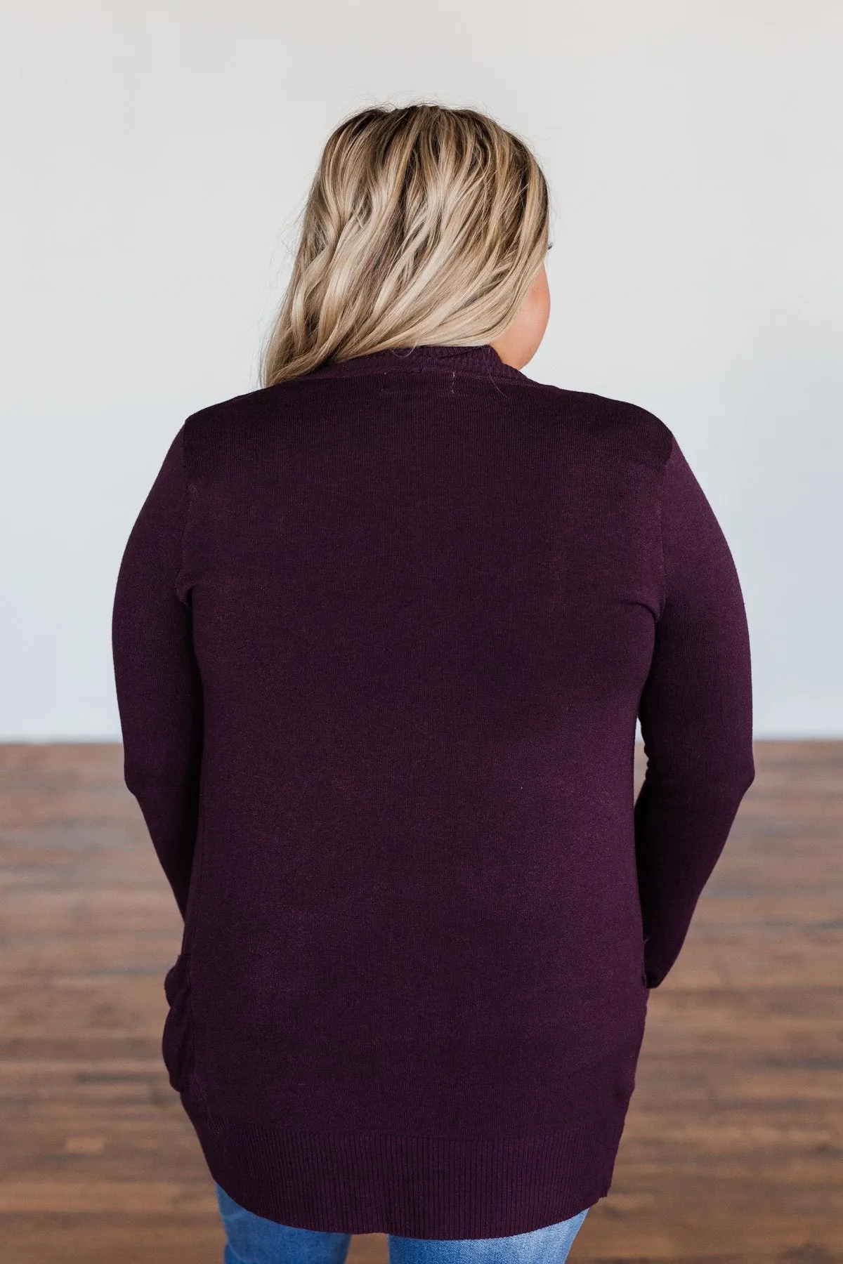 Light Weight Open Front Cardigan- Dark Eggplant