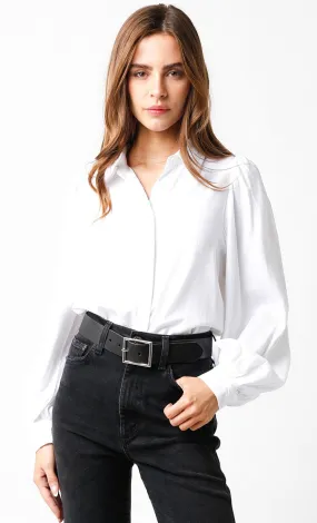 LINEN COTTON PUFF SLEEVE BLOUSE