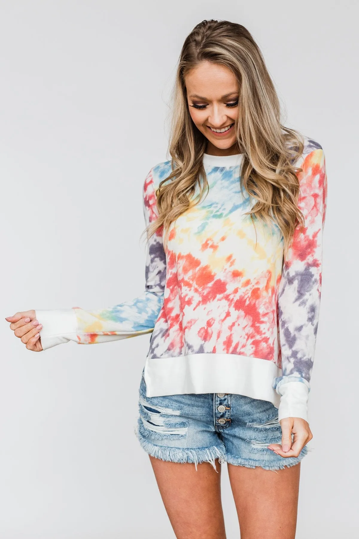 Long Sleeve Tie Dye Top- Rainbow