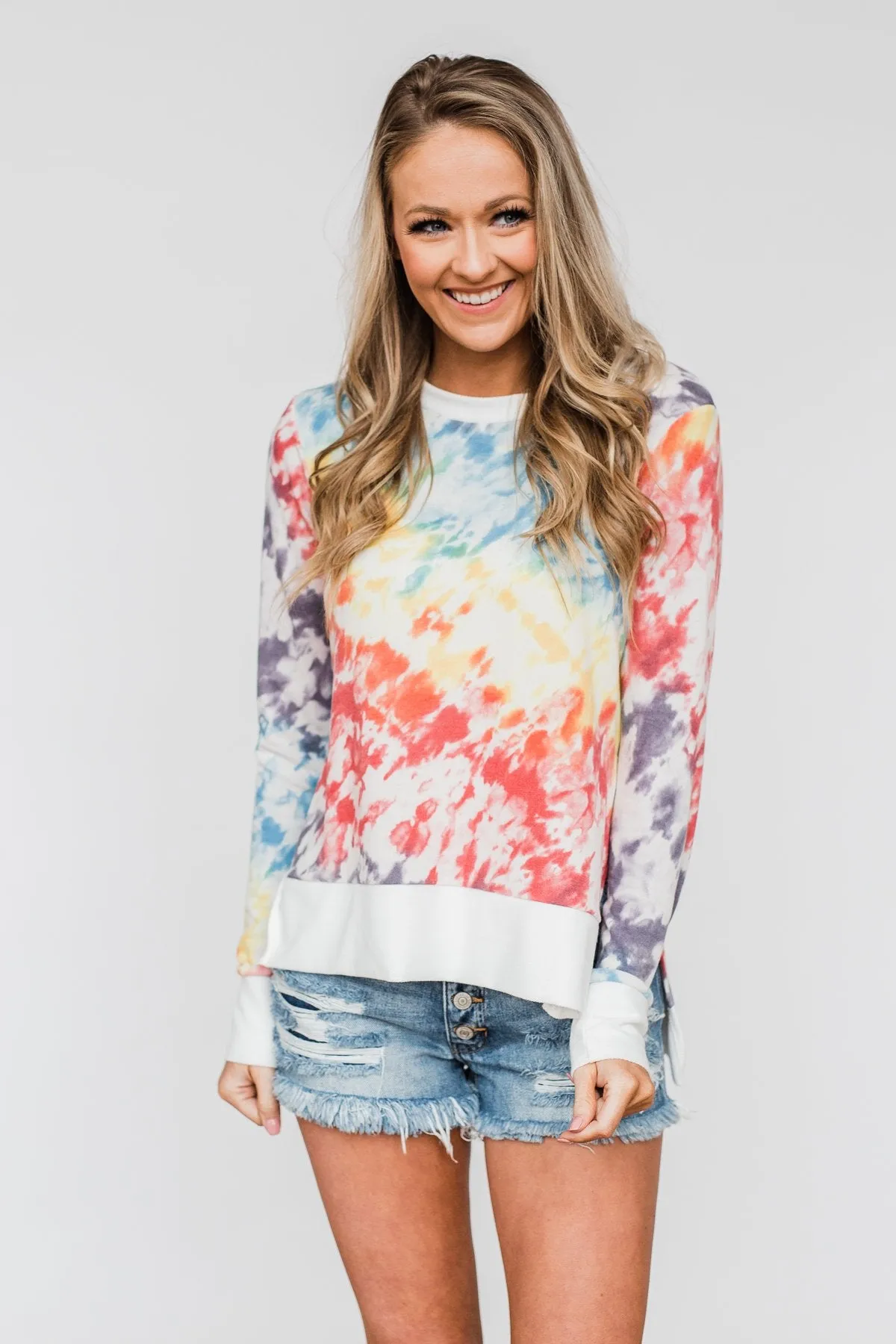 Long Sleeve Tie Dye Top- Rainbow