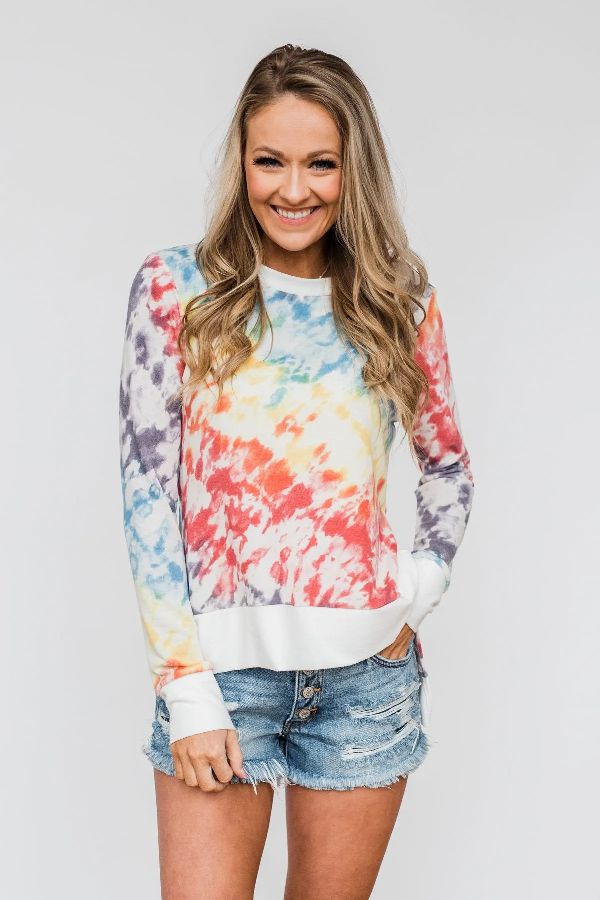 Long Sleeve Tie Dye Top- Rainbow