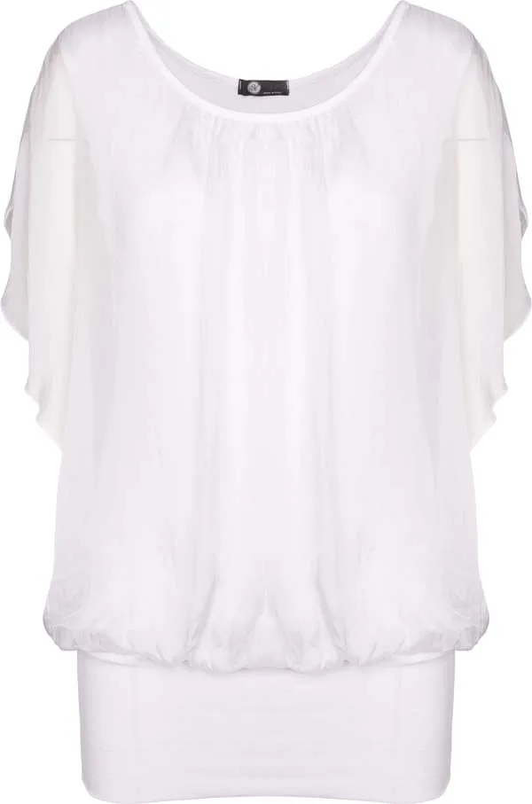 M Made in Italy - Short Sleeve Woven Silk Top Plus Size