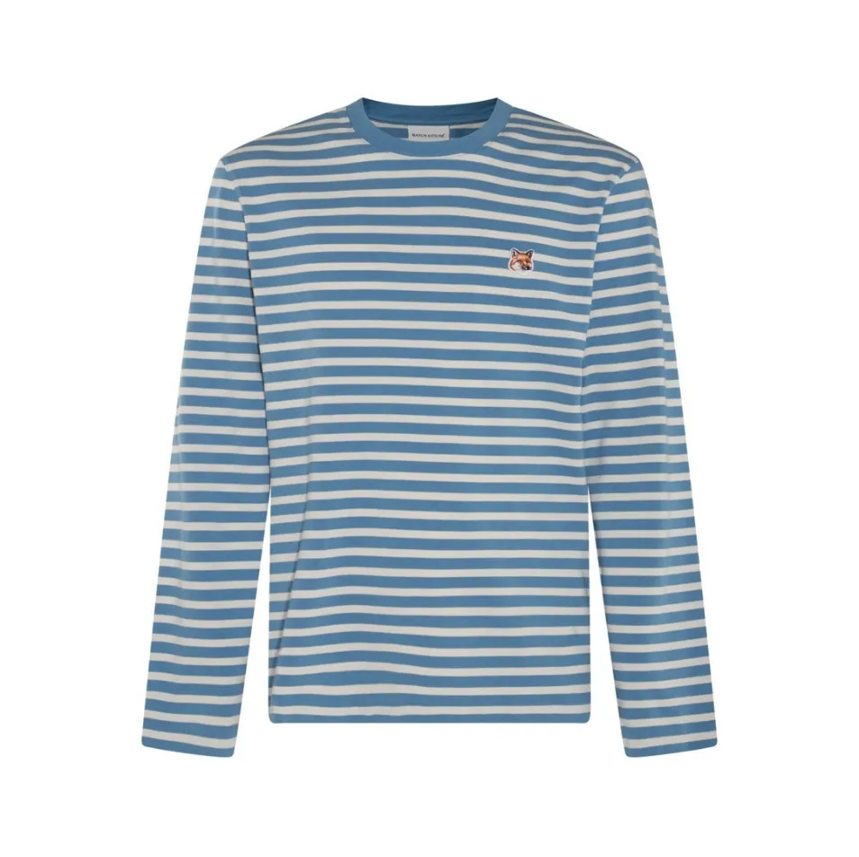 MAISON KITSUNE  |Crew Neck Stripes Unisex Street Style Long Sleeves Cotton