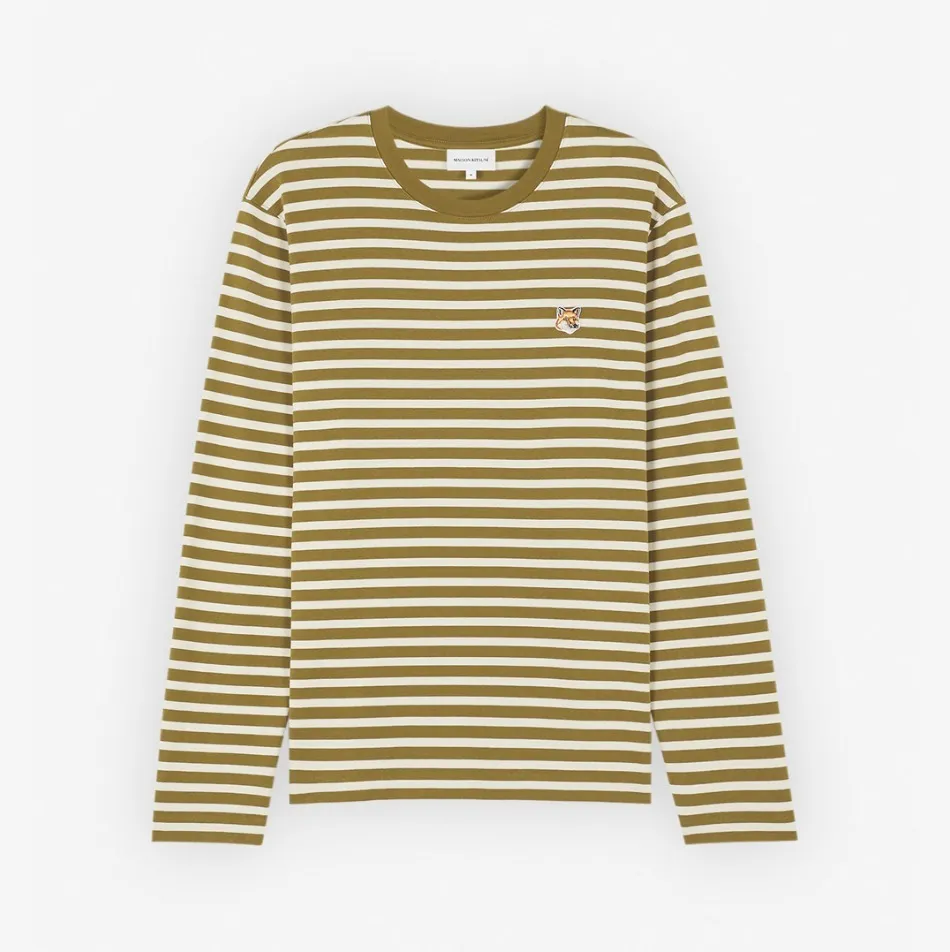 MAISON KITSUNE  |Crew Neck Stripes Unisex Street Style Long Sleeves Cotton