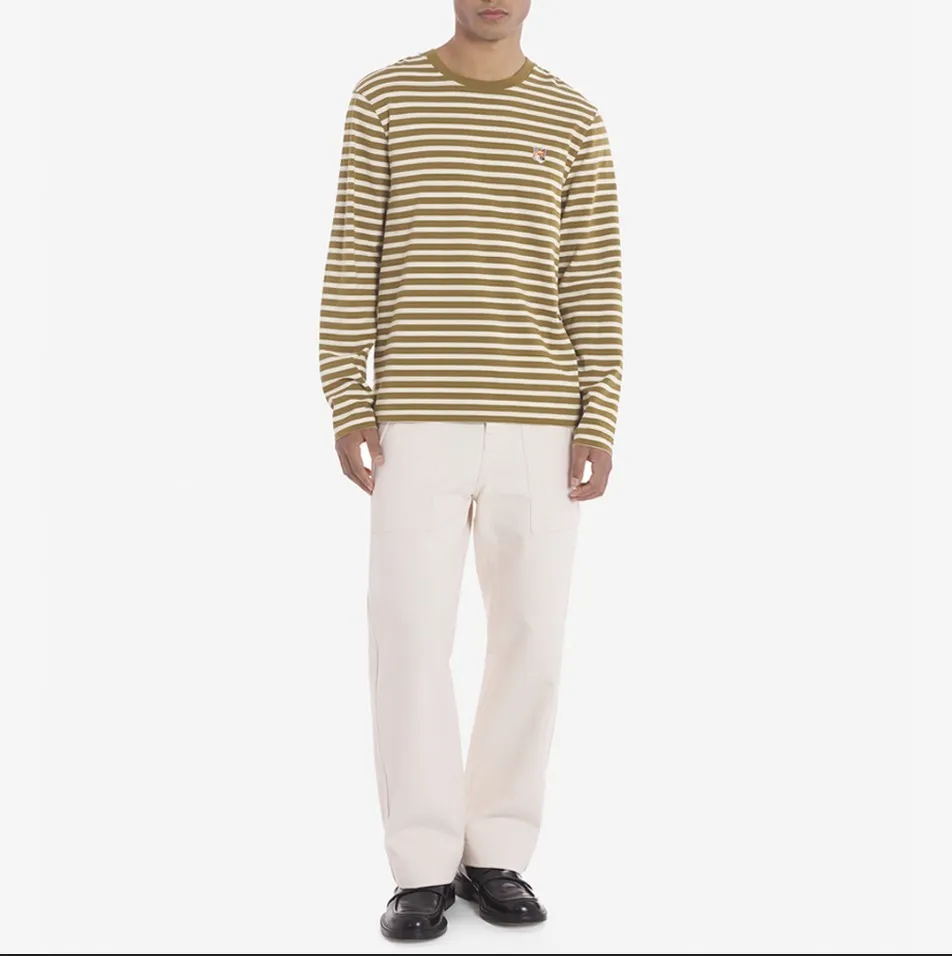 MAISON KITSUNE  |Crew Neck Stripes Unisex Street Style Long Sleeves Cotton