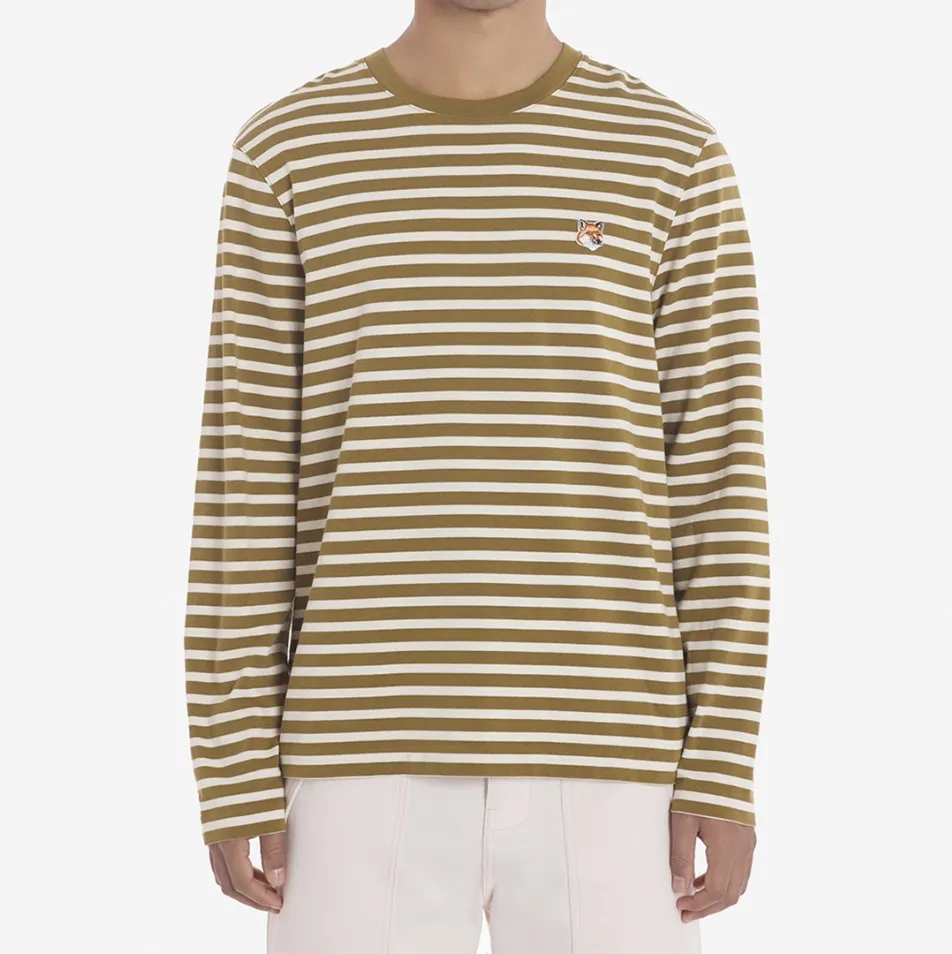 MAISON KITSUNE  |Crew Neck Stripes Unisex Street Style Long Sleeves Cotton