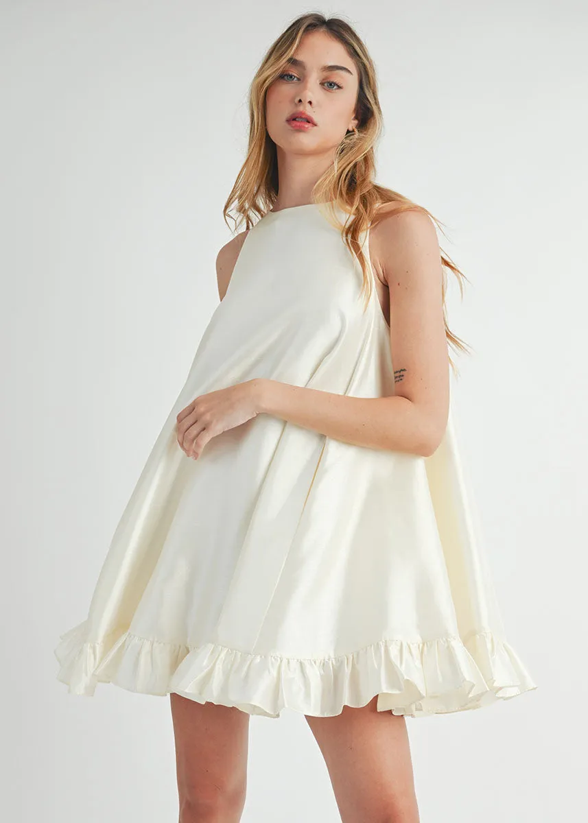 Marissa Pearl Button Ruffle Mini Dress - Cream