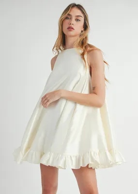 Marissa Pearl Button Ruffle Mini Dress - Cream