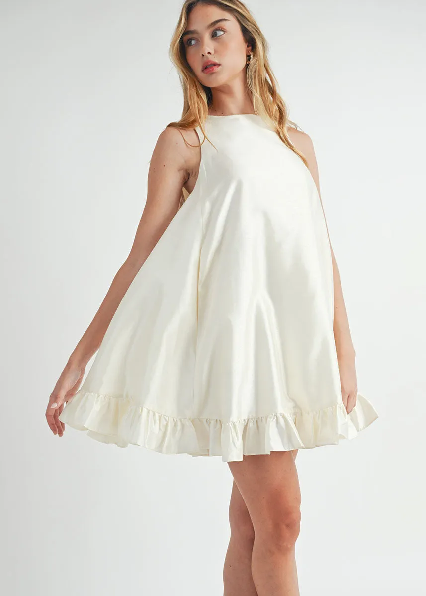 Marissa Pearl Button Ruffle Mini Dress - Cream