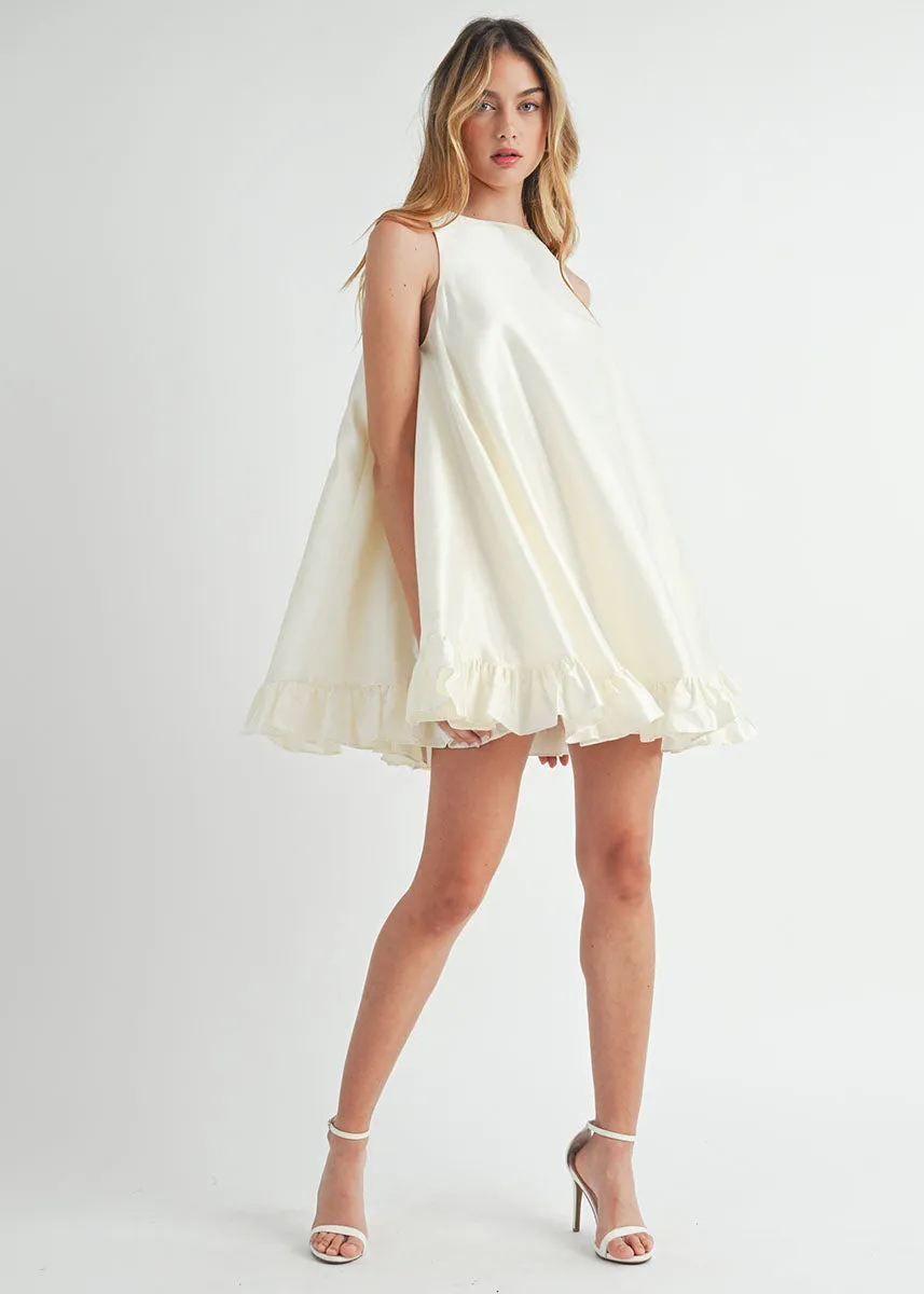 Marissa Pearl Button Ruffle Mini Dress - Cream