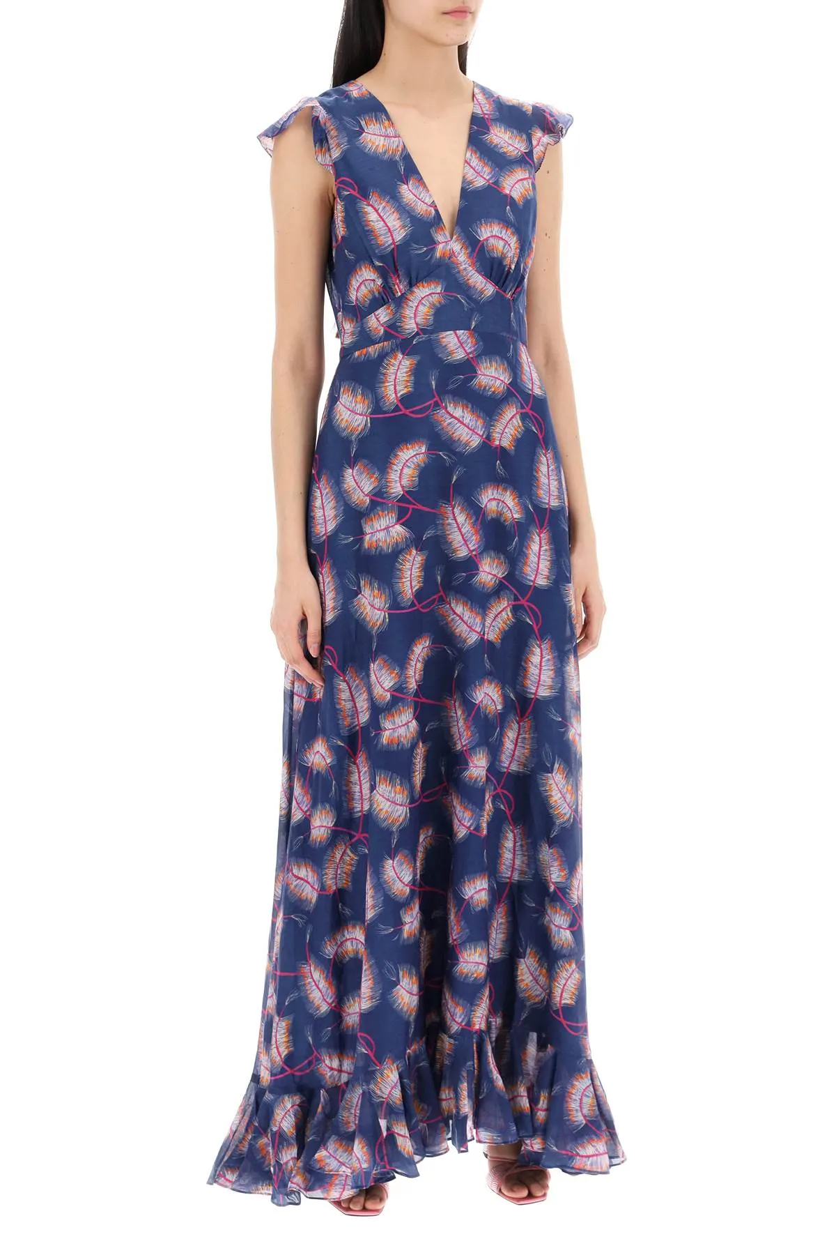 maxi cotton and silk emma dress. 1890 1807 QUILL NAVY