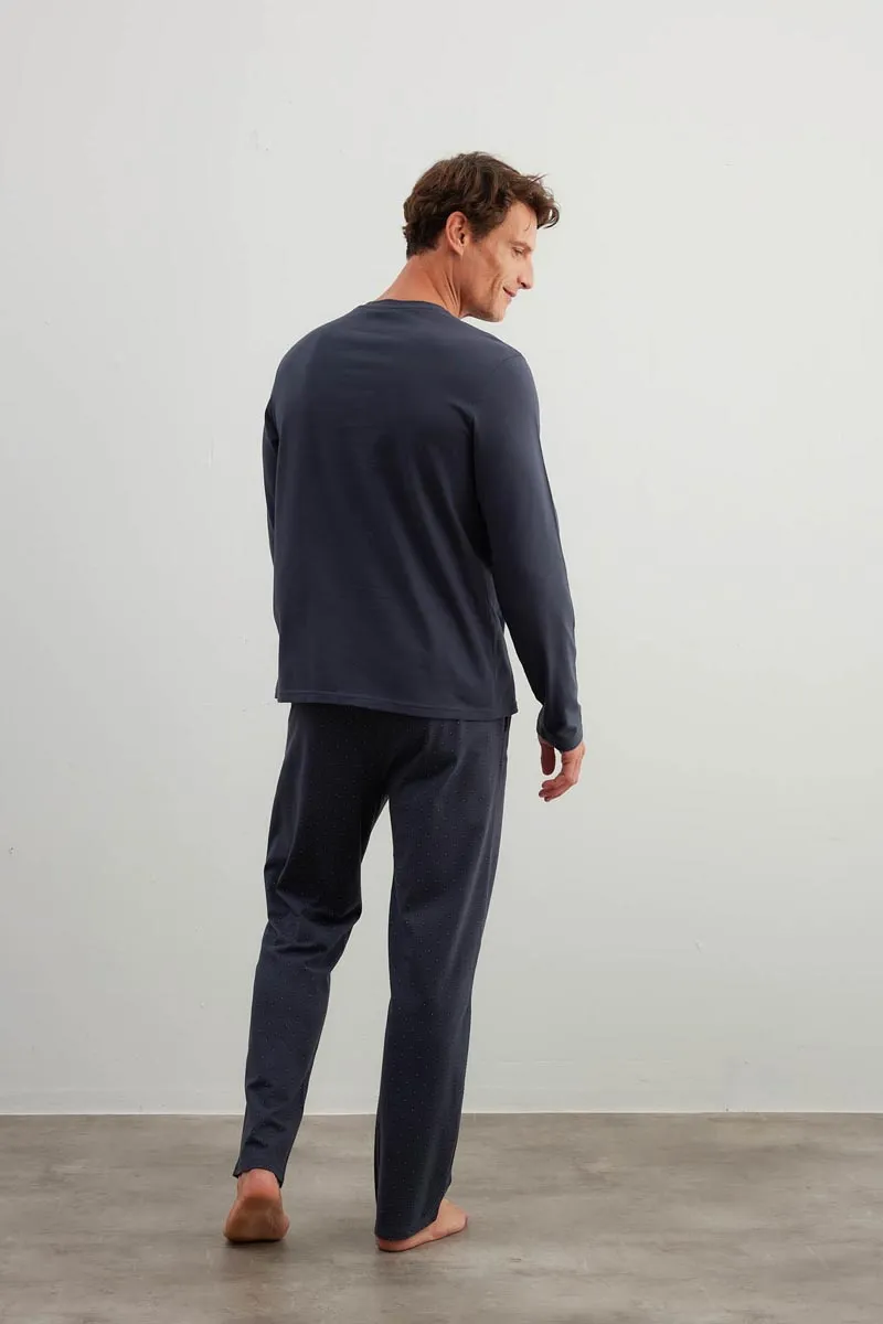 Men's Cotton Long Sleeve Pajama Set with Pockets