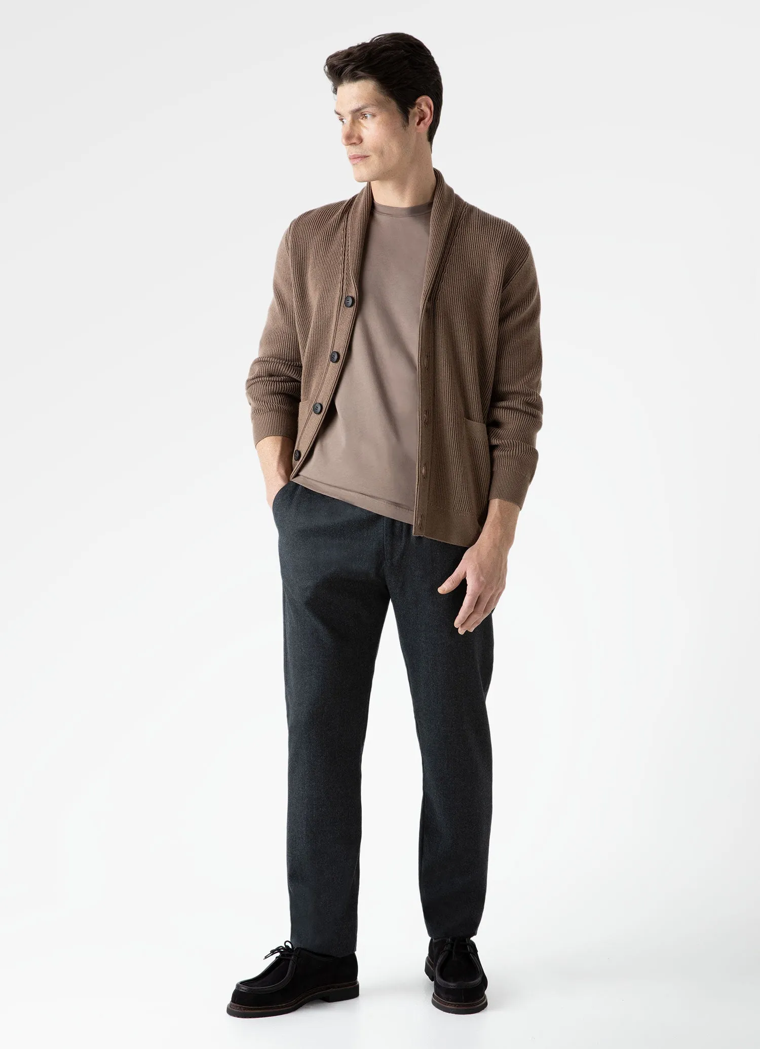 Men's Ribbed Shawl Neck Cardigan in Cedar