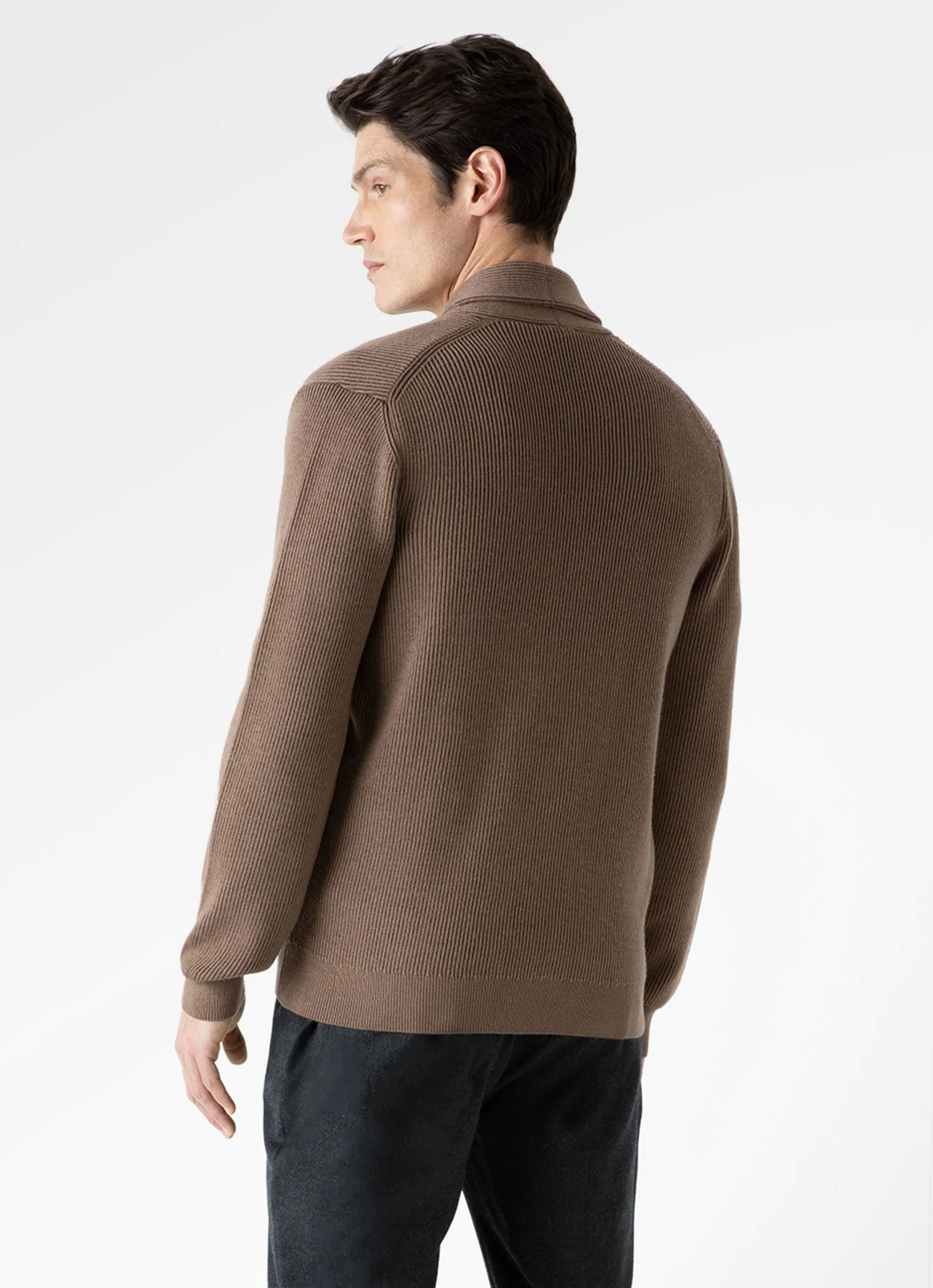 Men's Ribbed Shawl Neck Cardigan in Cedar