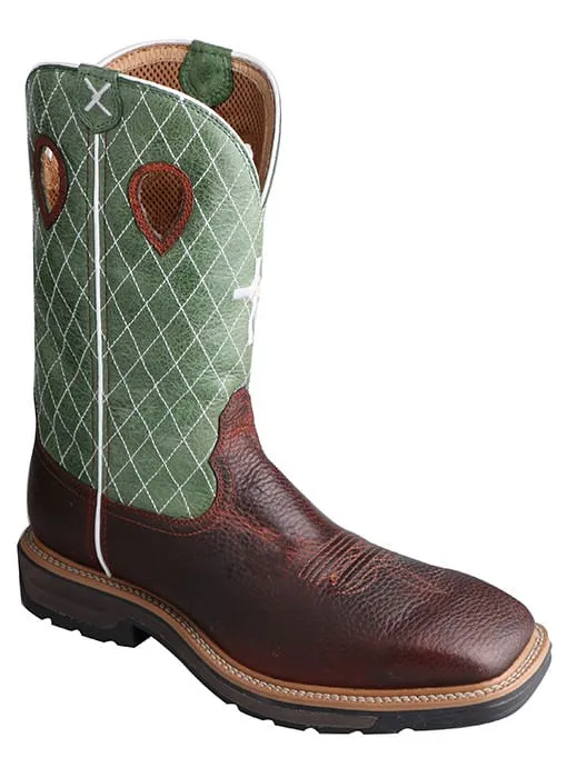 Mens Twisted X Steel Toe Cognac Glazed Pebble Lime Work Boots