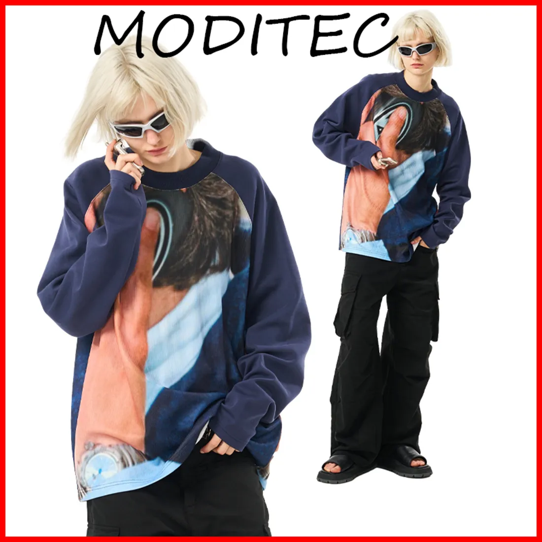 MODITEC  |Crew Neck Unisex Street Style Long Sleeves Oversized