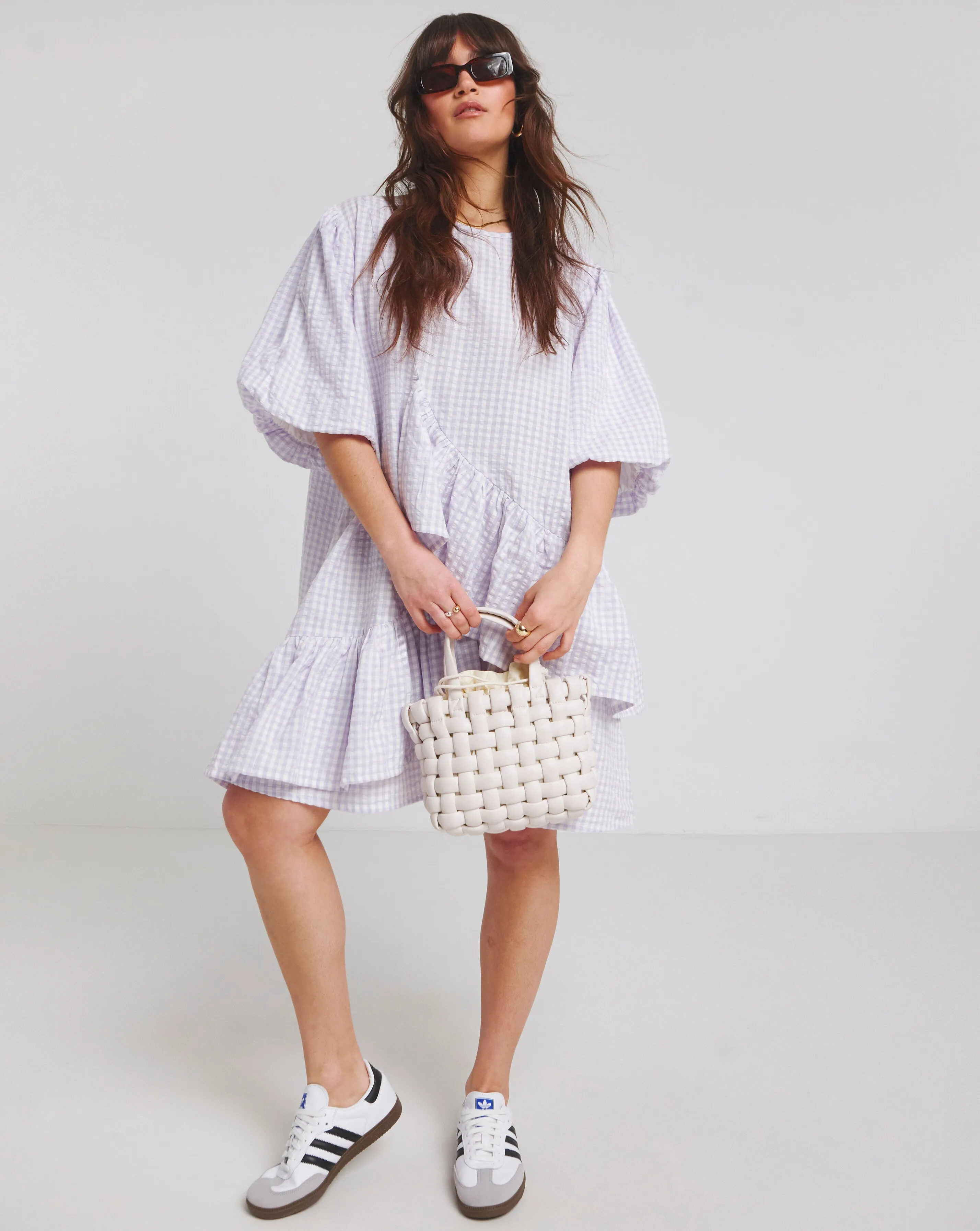 Native Youth Lilac Gingham Asymmetric Ruffle Detail Mini Dress | Simply Be