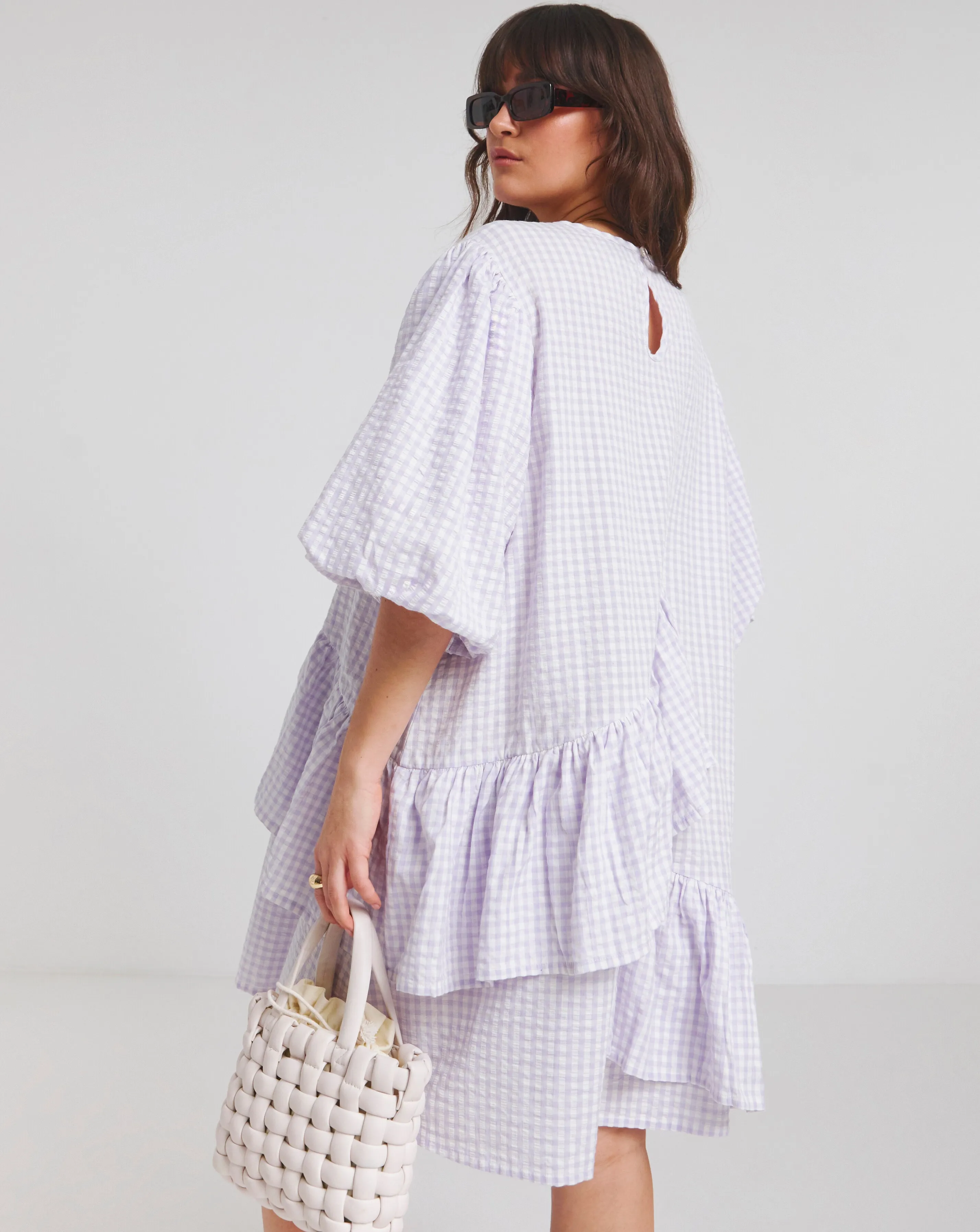 Native Youth Lilac Gingham Asymmetric Ruffle Detail Mini Dress | Simply Be