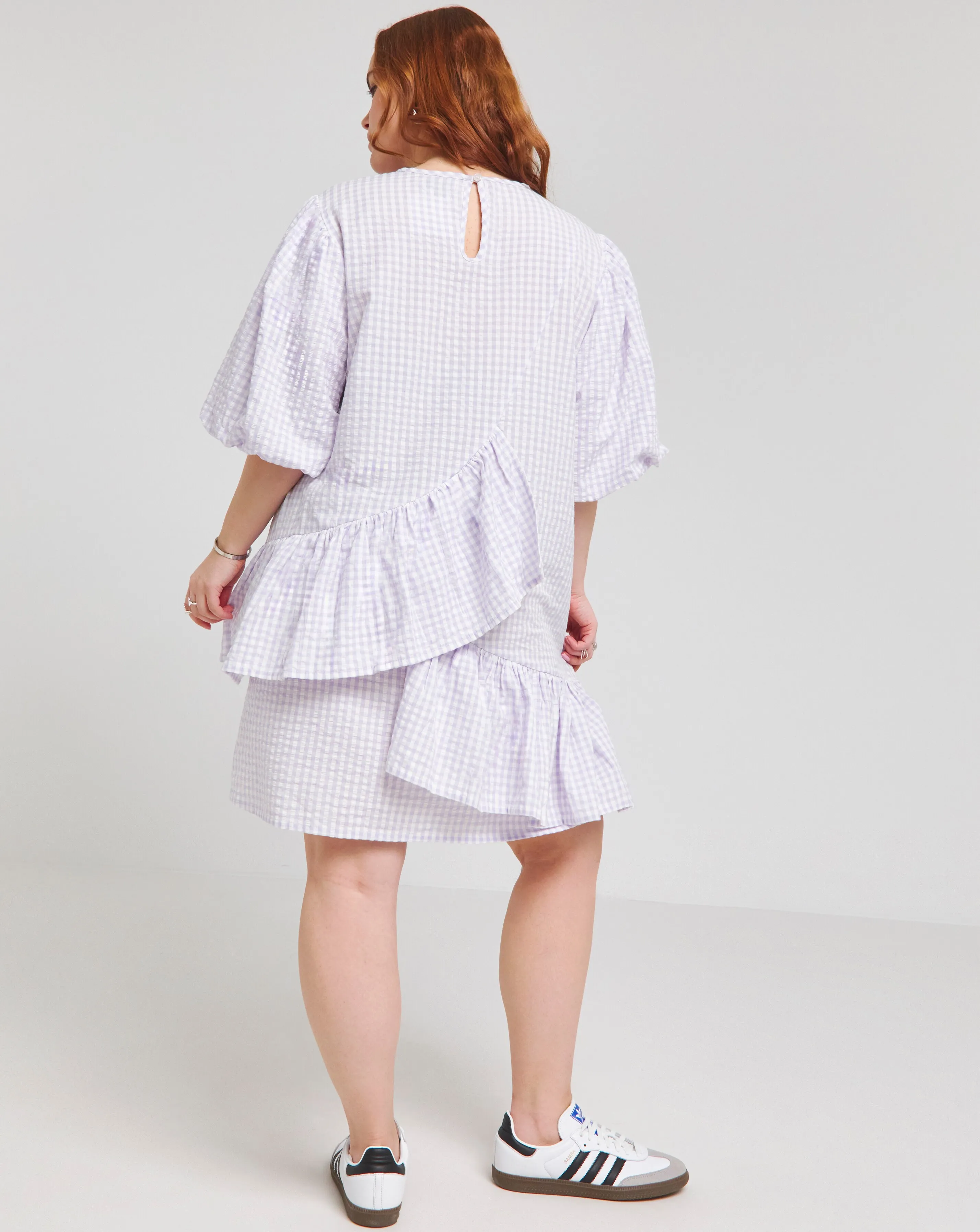 Native Youth Lilac Gingham Asymmetric Ruffle Detail Mini Dress | Simply Be