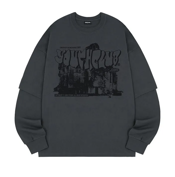 Odd Studio  |Crew Neck Unisex Street Style Long Sleeves Plain Cotton