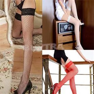 One Size Style Attractive Women Stockings Hosiery Above Knee Nylon Hollow Out Mesh Long Stockings Women Black White Red Pink SM6