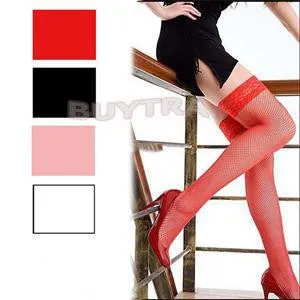 One Size Style Attractive Women Stockings Hosiery Above Knee Nylon Hollow Out Mesh Long Stockings Women Black White Red Pink SM6