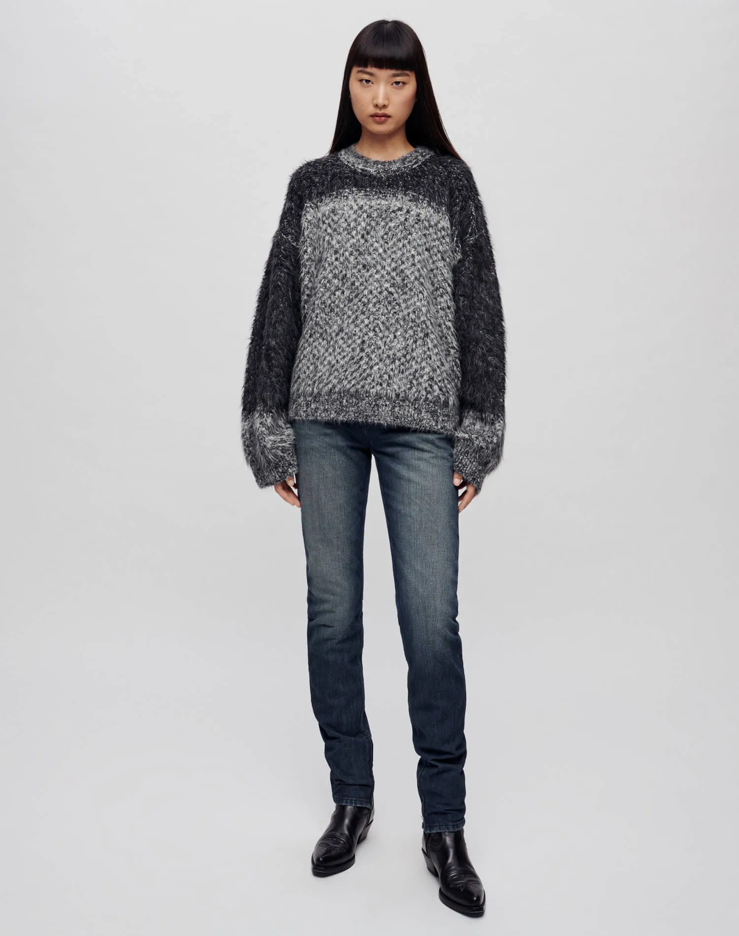 Oversized Boxy Knit Crewneck - Degrade Jacquard