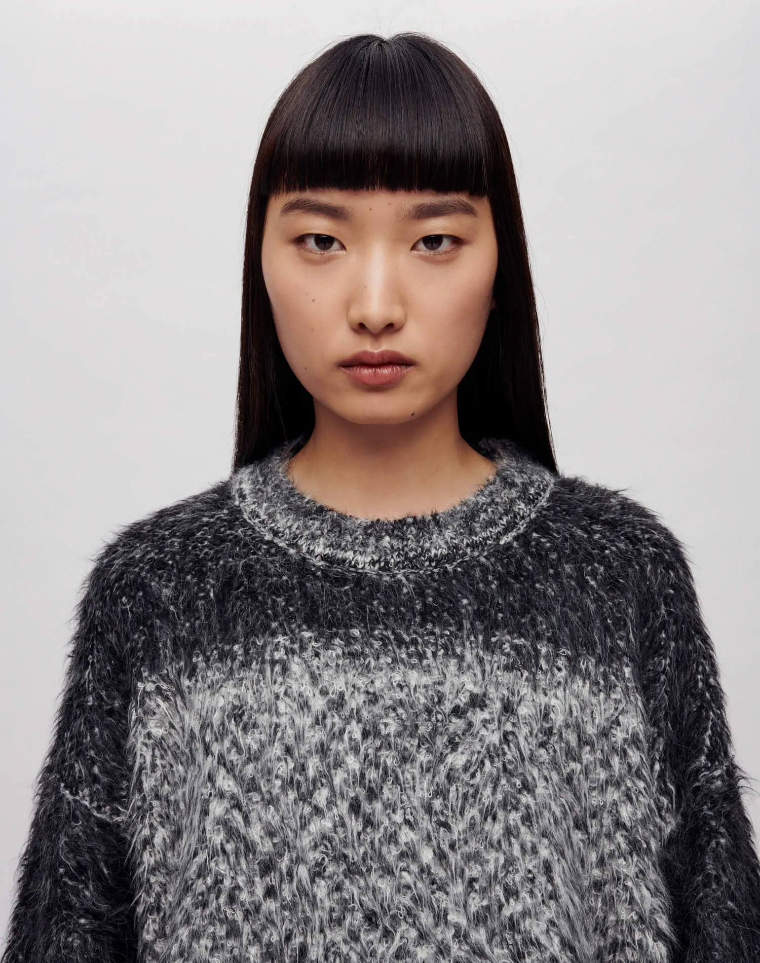 Oversized Boxy Knit Crewneck - Degrade Jacquard