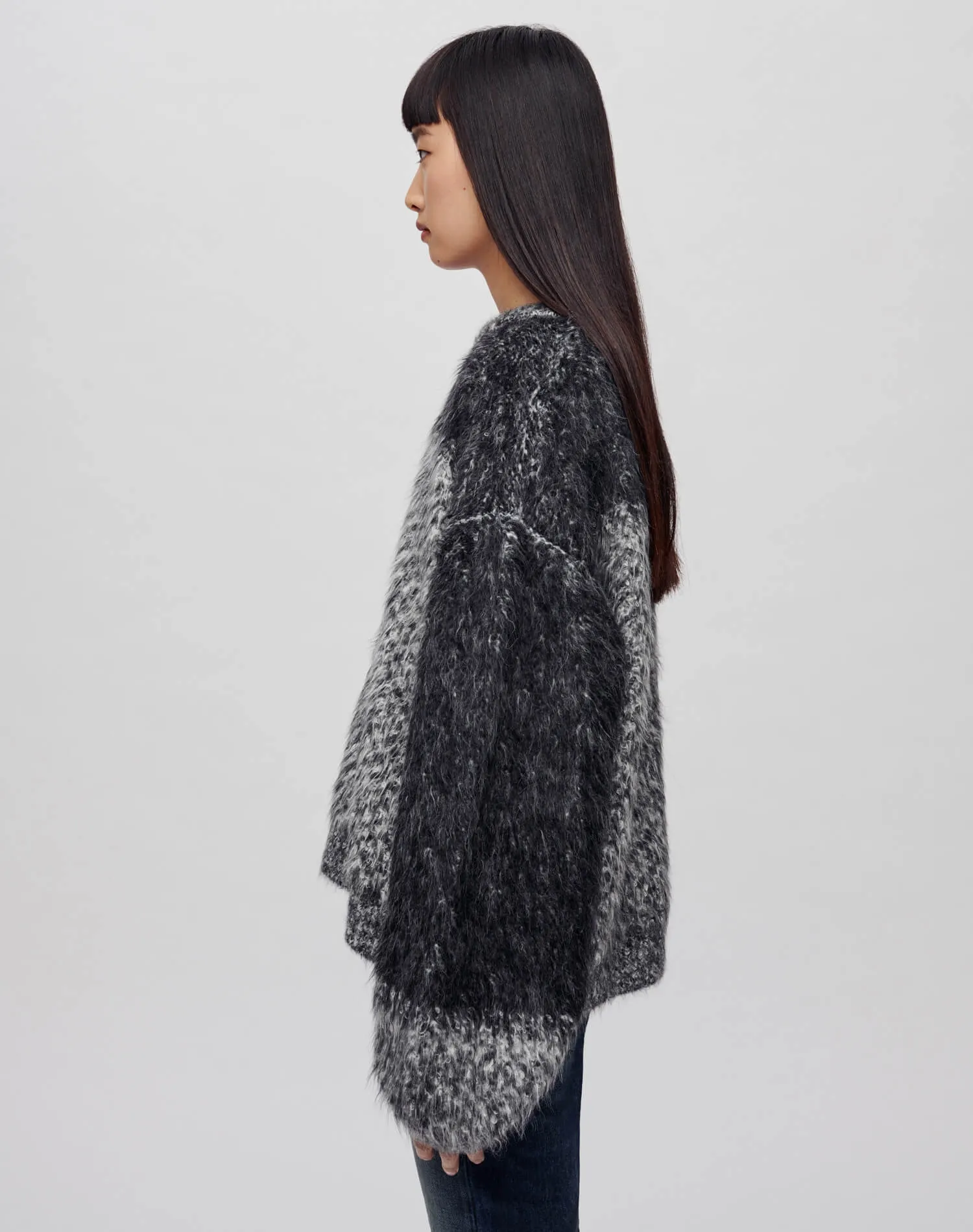 Oversized Boxy Knit Crewneck - Degrade Jacquard