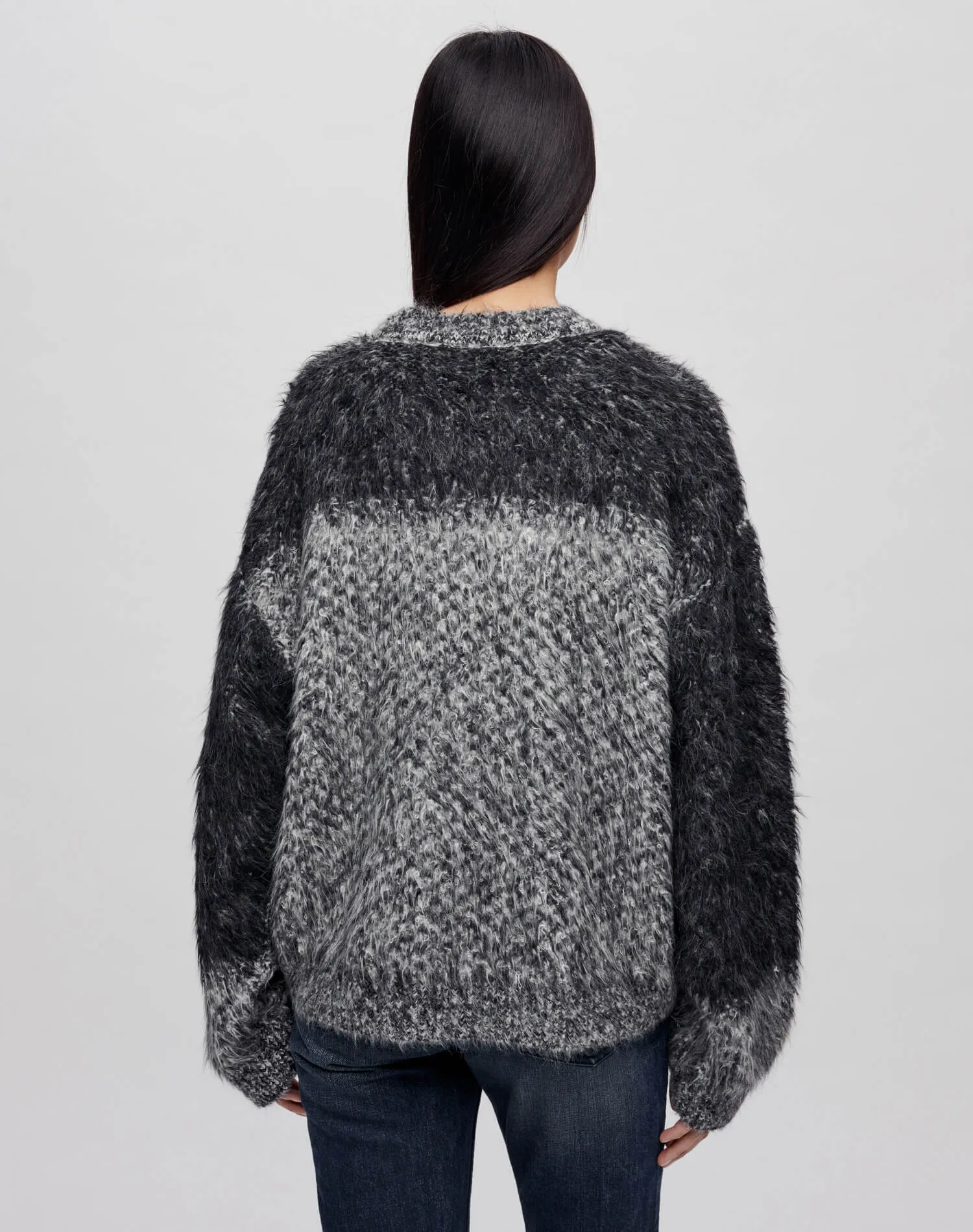 Oversized Boxy Knit Crewneck - Degrade Jacquard