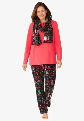 Pajama Set with Coordinating Scarf